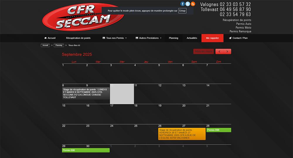 Création et intégration Planning pour CFR SECCAM